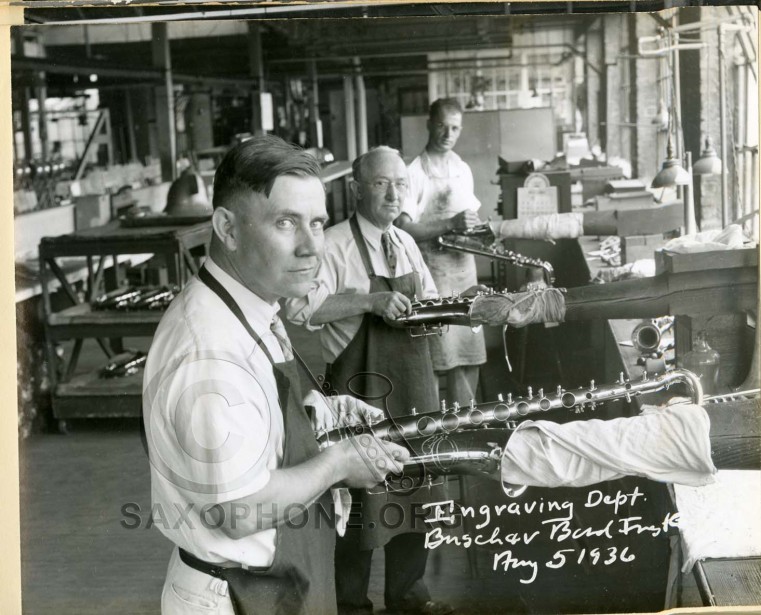 Buescher Band Instrument Co.  August 5, 1936 Engraving Department