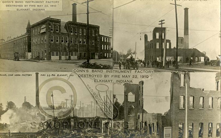 Conn's Band Instrument Factory Destroyed by Fire May 22, 1910-Elkhart, Indiana