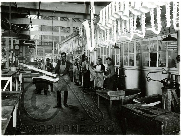 Buescher Factory Scratch Brushing Department-around 1925